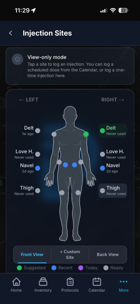 Injection Site Tracking - Dark theme