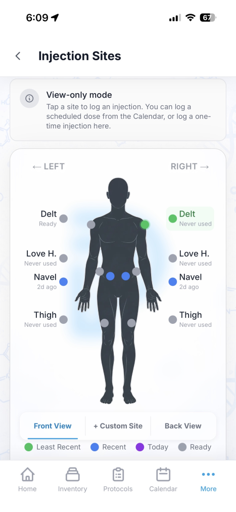 Injection Site Tracking - Light theme