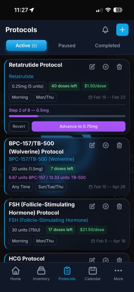 Protocol Tracker - Dark theme